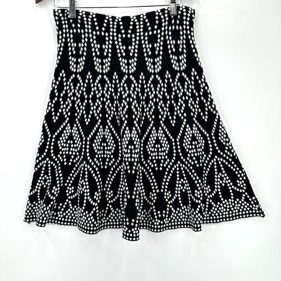 Kikit Skirt Womens Knit A-Line Pull On Geometric Pattern Black White M - Picture 2 of 11